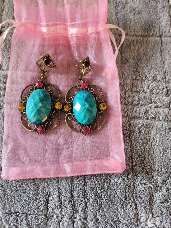 Source Unknown Jewelry - Source Unknown Turquoise, Pink & Yellow Filigree Drop Earrings